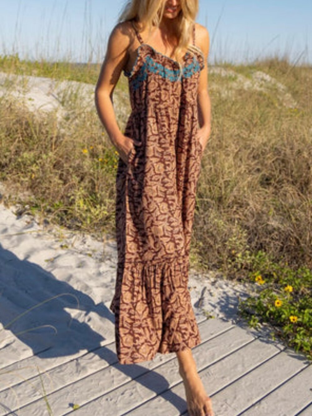 NATURAL LIFE Harley Jumpsuit Wide Leg Boho Floral Embroidered Large Flowy